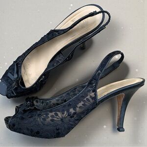 Kate Spade Black Lace Slingback Heels 8